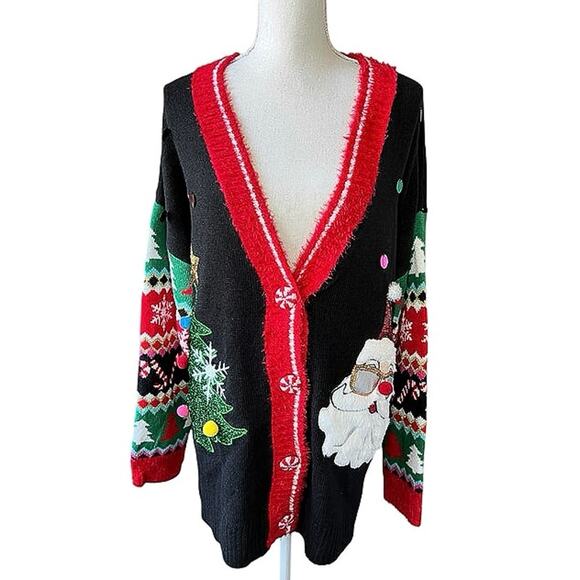 Holiday time holiday ugly Christmas cardigan sweater Santa new with tag - Picture 1 of 10